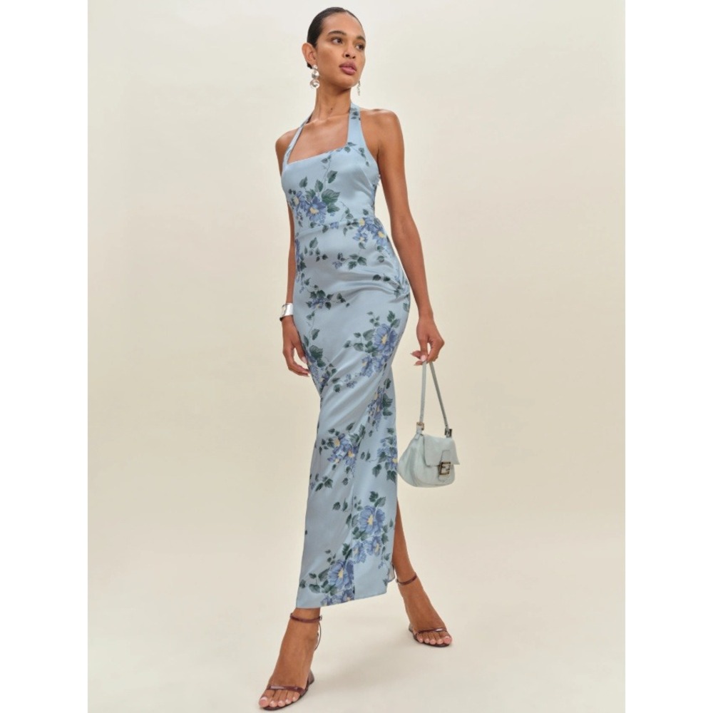 Reformation Light Blue Floral Halter Maxi Dress - Picture 4 of 14